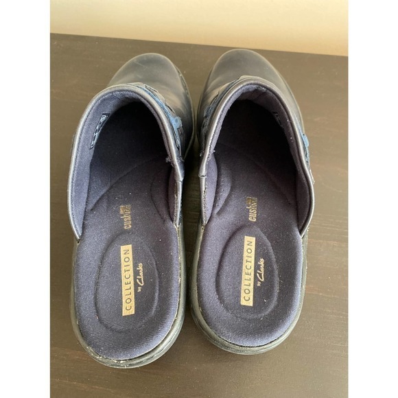 CLARKS navy blue leather mules size 7 - Picture 2 of 6